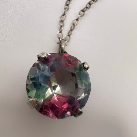 Antique Art Deco sterling silver iris glass solitaire pendant 15.75" necklace - Picture 5 of 9